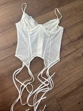 I Am Gia Sheer Lace Bustier Corset Top in Ivory